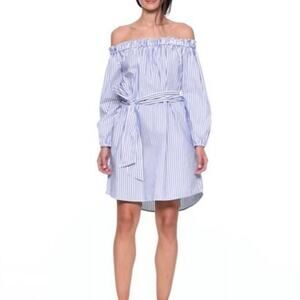 Gap Nautical Blue White Striped Off-Shoulder Cotton Shift Shirt Dress Sz XL